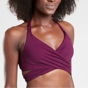 ATHLETA womens plum 32D/DD bra cup halter underwire bra cup bikini swim top NWOT